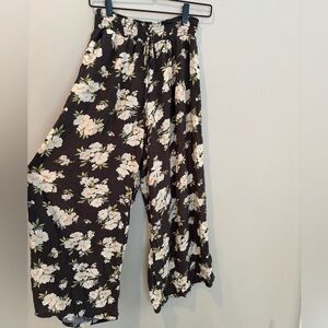 Floral Black Women's Wide Leg Pants